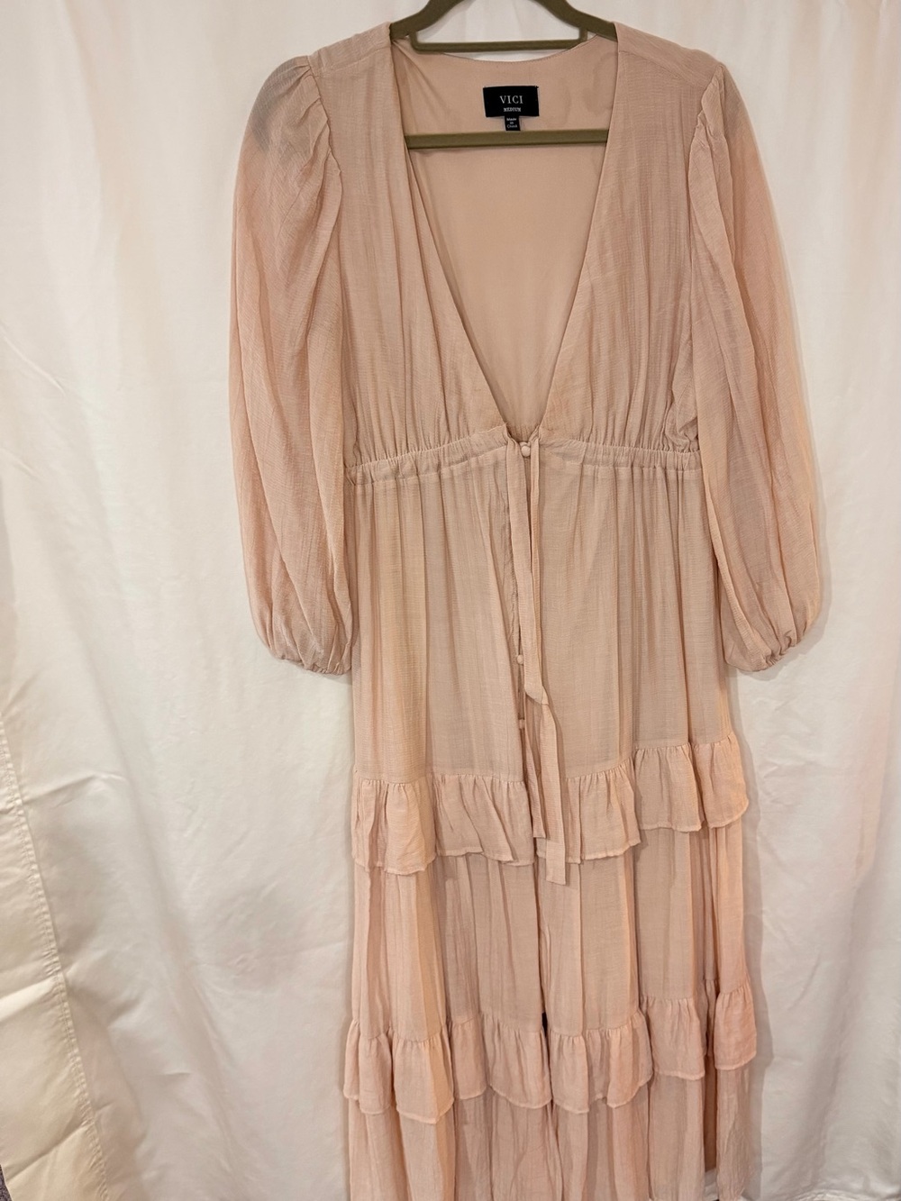 VICI Blush Tiered Maxi Dress with Puff Sleeves